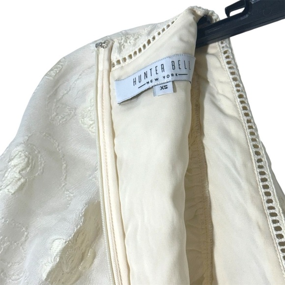 Hunter Bell Gaille Mini Dress Jacquard Ivory Flowers size XS Puff Sleeve Bridal - Picture 13 of 16